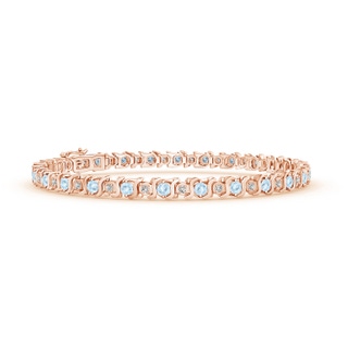 2.5mm AA S Curl Aquamarine and Diamond Tennis Bracelet in Rose Gold