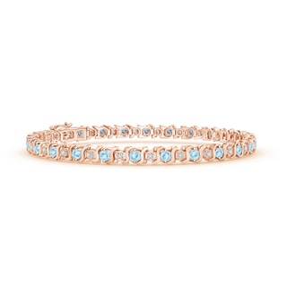 2.5mm AAA S Curl Aquamarine and Diamond Tennis Bracelet in Rose Gold