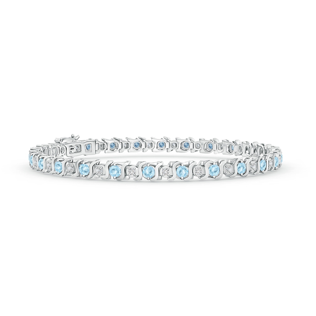 2.5mm AAA S Curl Aquamarine and Diamond Tennis Bracelet in White Gold