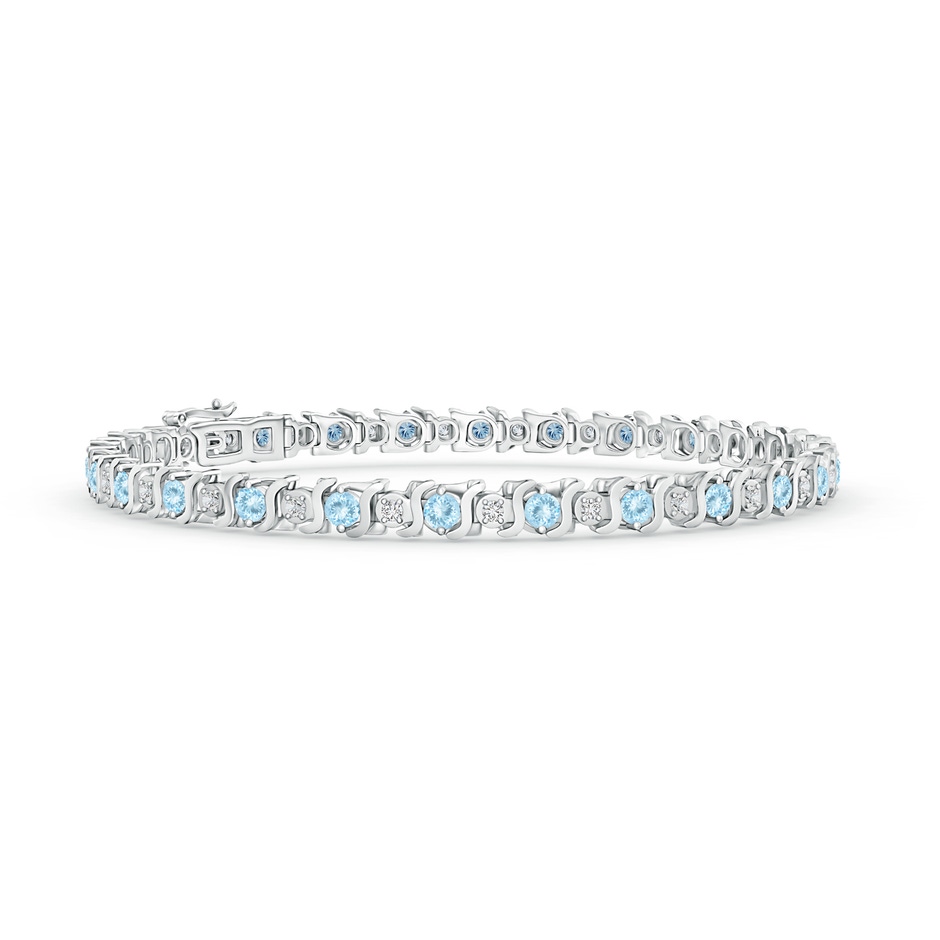 2.5mm AAA S Curl Aquamarine and Diamond Tennis Bracelet in White Gold 