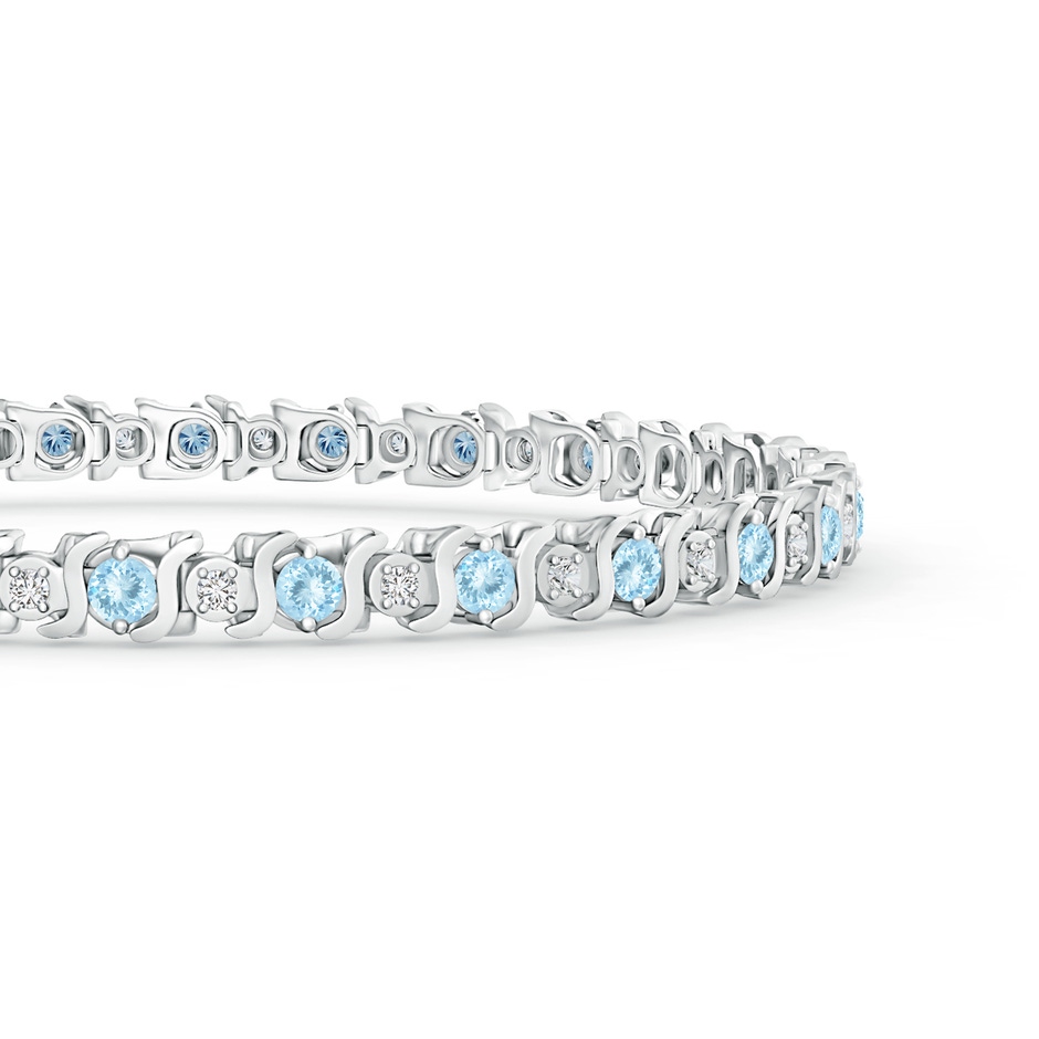 2.5mm AAA S Curl Aquamarine and Diamond Tennis Bracelet in White Gold side-1