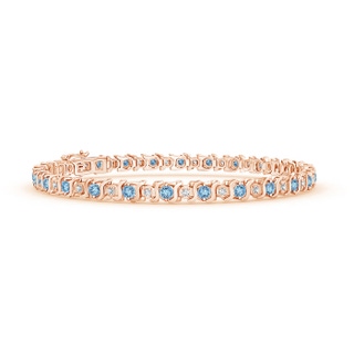 2.5mm AAAA S Curl Aquamarine and Diamond Tennis Bracelet in 9K Rose Gold