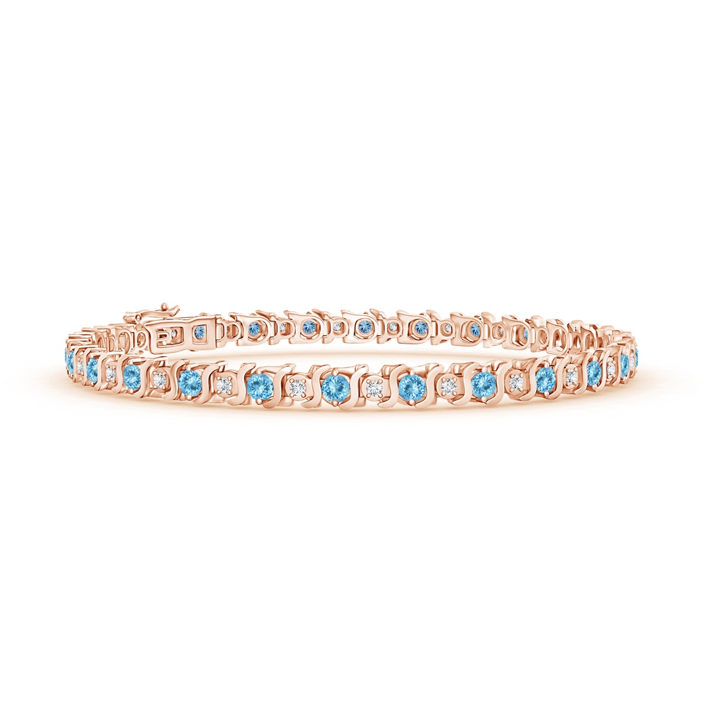 2.5mm AAAA S Curl Aquamarine and Diamond Tennis Bracelet in Rose Gold