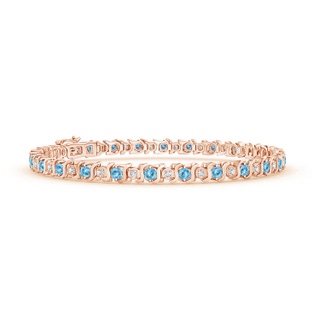 2.5mm AAAA S Curl Aquamarine and Diamond Tennis Bracelet in Rose Gold