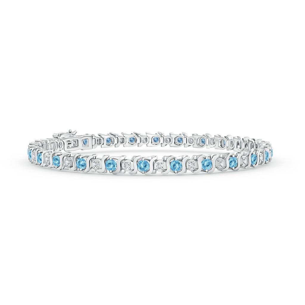 2.5mm AAAA S Curl Aquamarine and Diamond Tennis Bracelet in White Gold