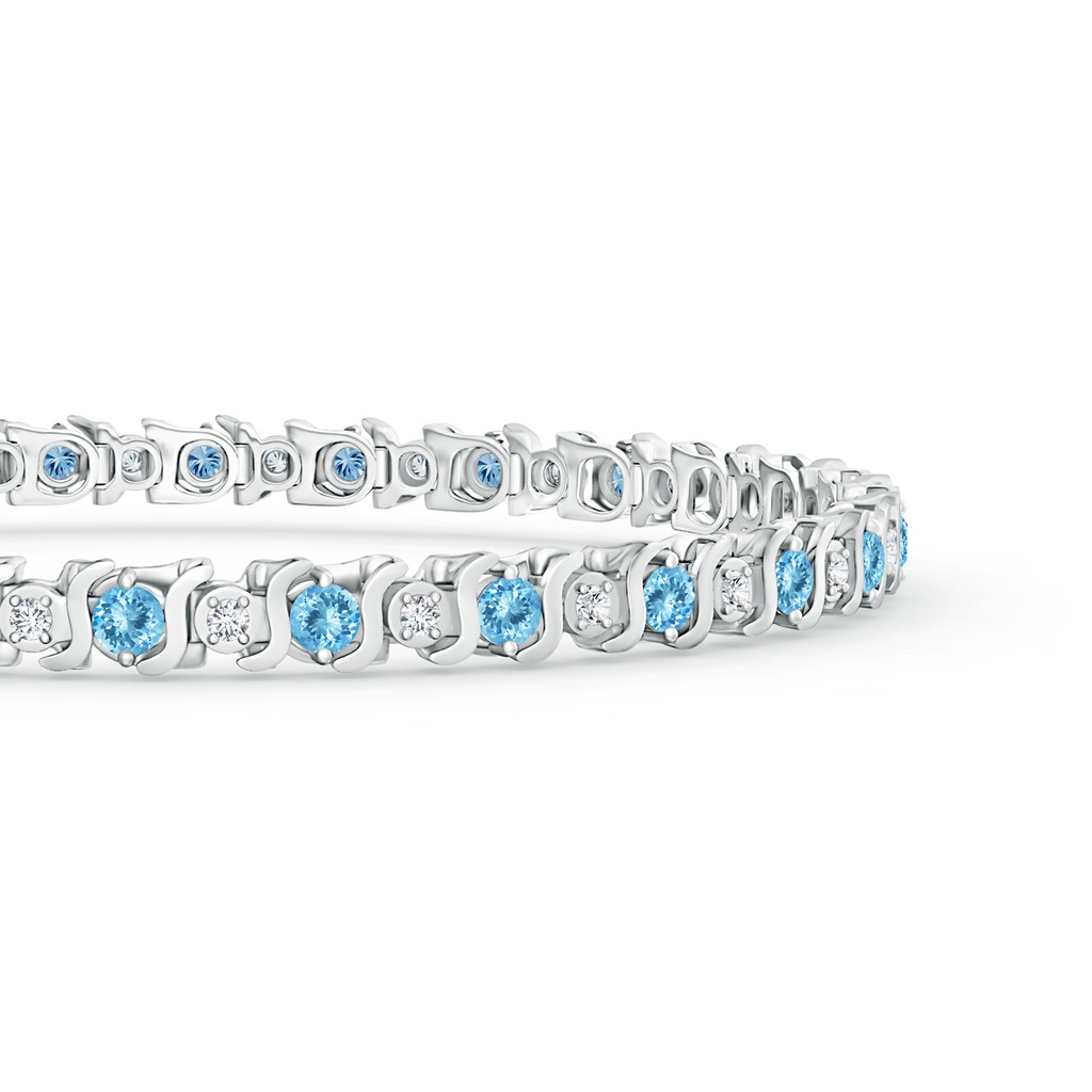 2.5mm AAAA S Curl Aquamarine and Diamond Tennis Bracelet in White Gold Side-1