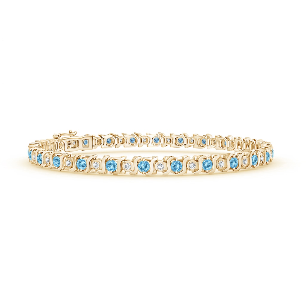 2.5mm AAAA S Curl Aquamarine and Diamond Tennis Bracelet in Yellow Gold