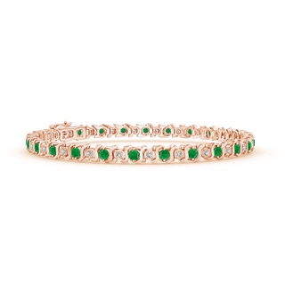 2.5mm AA S Curl Emerald and Diamond Tennis Bracelet in Rose Gold