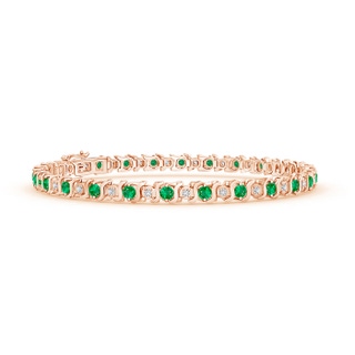 2.5mm AAA S Curl Emerald and Diamond Tennis Bracelet in 10K Rose Gold