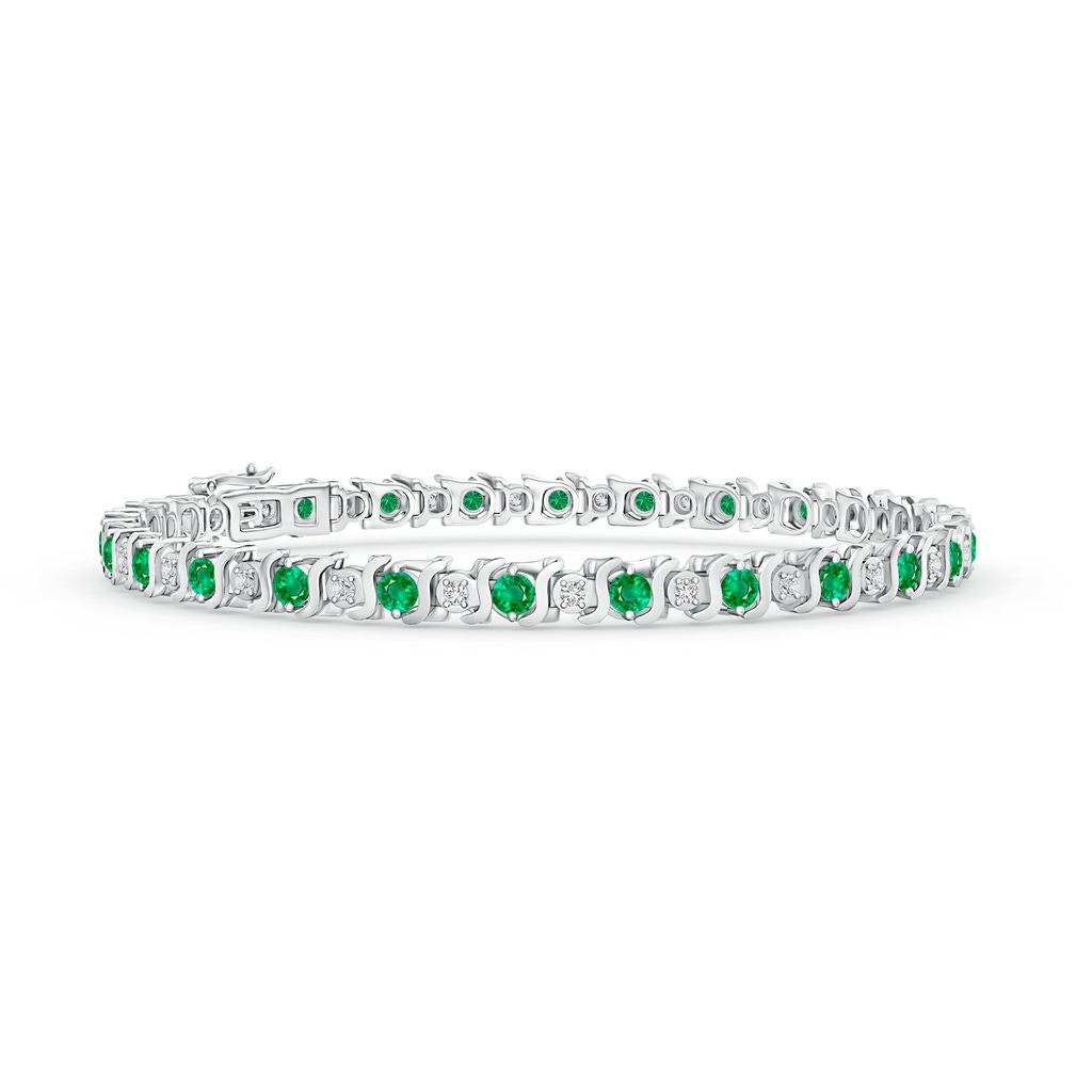 2.5mm AAA S Curl Emerald and Diamond Tennis Bracelet in White Gold