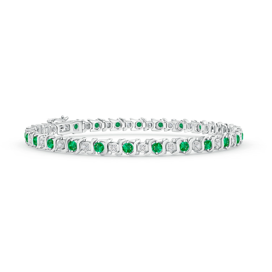 2.5mm AAA S Curl Emerald and Diamond Tennis Bracelet in White Gold 