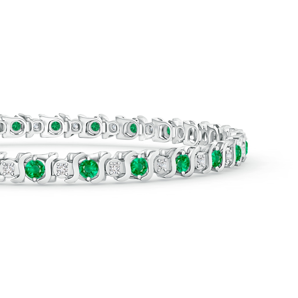 2.5mm AAA S Curl Emerald and Diamond Tennis Bracelet in White Gold Side-1