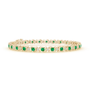 2.5mm AAA S Curl Emerald and Diamond Tennis Bracelet in Yellow Gold