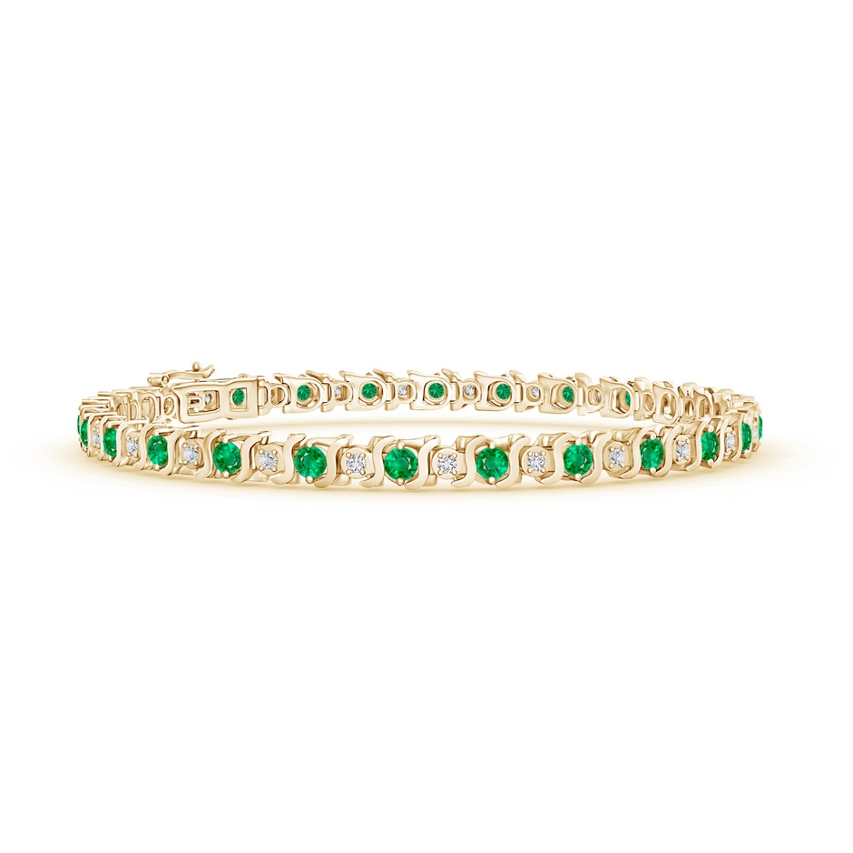 2.5mm AAA S Curl Emerald and Diamond Tennis Bracelet in Yellow Gold 