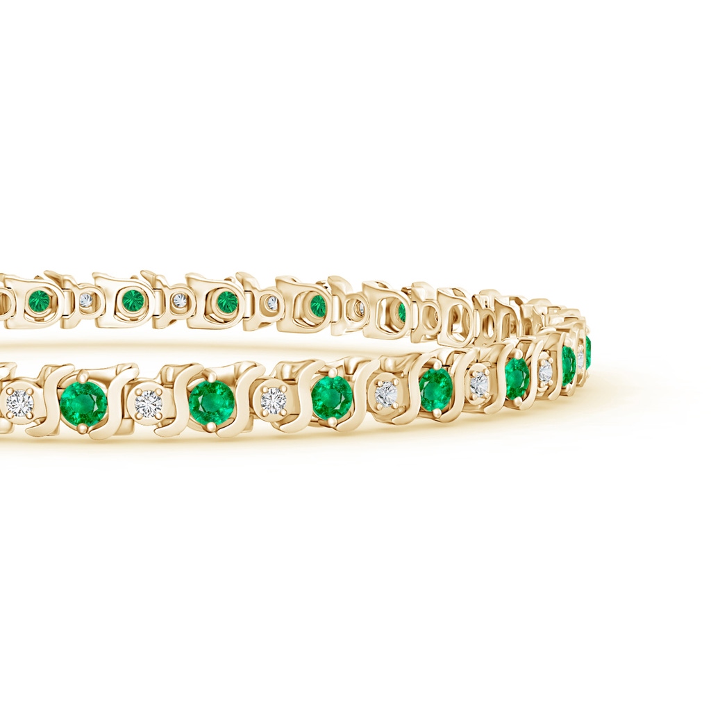 2.5mm AAA S Curl Emerald and Diamond Tennis Bracelet in Yellow Gold Side-1