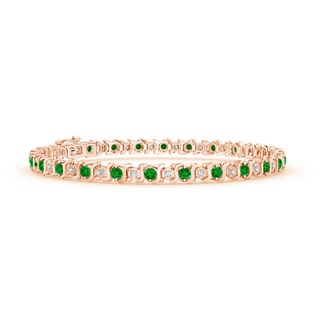 2.5mm AAAA S Curl Emerald and Diamond Tennis Bracelet in 10K Rose Gold