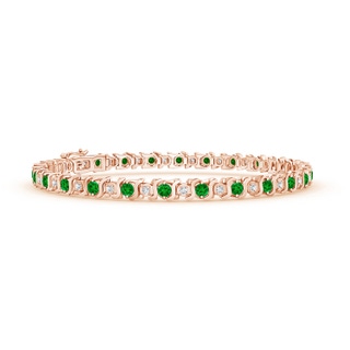 2.5mm AAAA S Curl Emerald and Diamond Tennis Bracelet in Rose Gold
