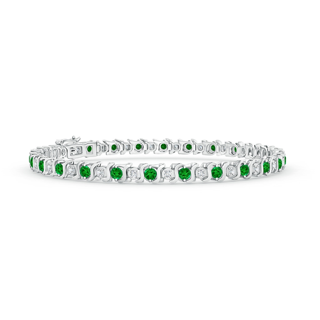 2.5mm AAAA S Curl Emerald and Diamond Tennis Bracelet in White Gold