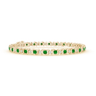 2.5mm AAAA S Curl Emerald and Diamond Tennis Bracelet in Yellow Gold