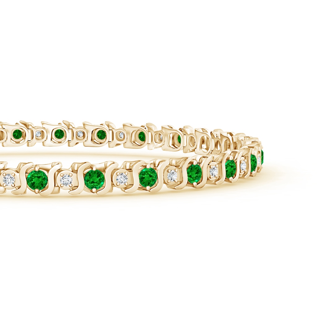 2.5mm AAAA S Curl Emerald and Diamond Tennis Bracelet in Yellow Gold Side-1