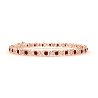 2.5mm AA S Curl Garnet and Diamond Tennis Bracelet in 10K Rose Gold