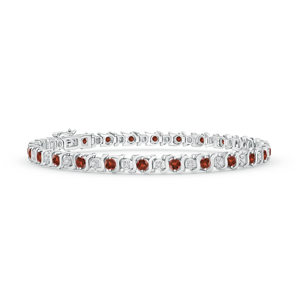 2.5mm AAA S Curl Garnet and Diamond Tennis Bracelet in White Gold