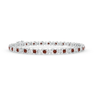 2.5mm AAAA S Curl Garnet and Diamond Tennis Bracelet in White Gold