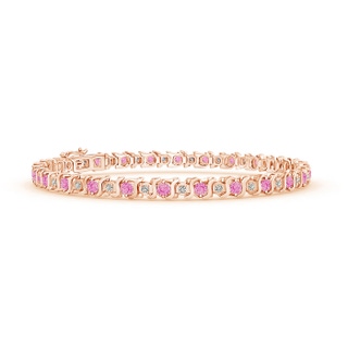 2.5mm A S Curl Pink Sapphire and Diamond Tennis Bracelet in 10K Rose Gold