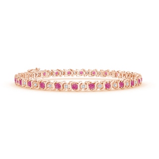 2.5mm AAA S Curl Pink Sapphire and Diamond Tennis Bracelet in 10K Rose Gold