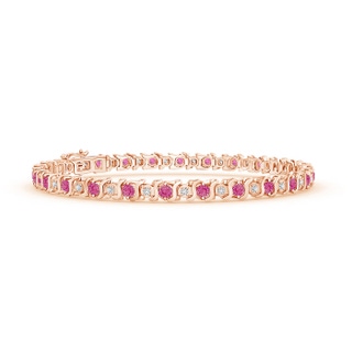 2.5mm AAA S Curl Pink Sapphire and Diamond Tennis Bracelet in 9K Rose Gold