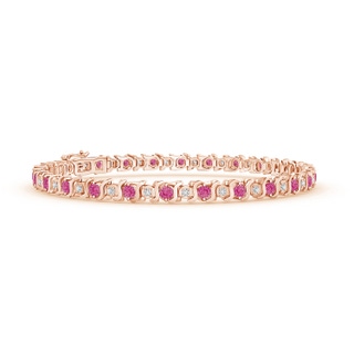 2.5mm AAA S Curl Pink Sapphire and Diamond Tennis Bracelet in Rose Gold