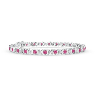 2.5mm AAA S Curl Pink Sapphire and Diamond Tennis Bracelet in White Gold