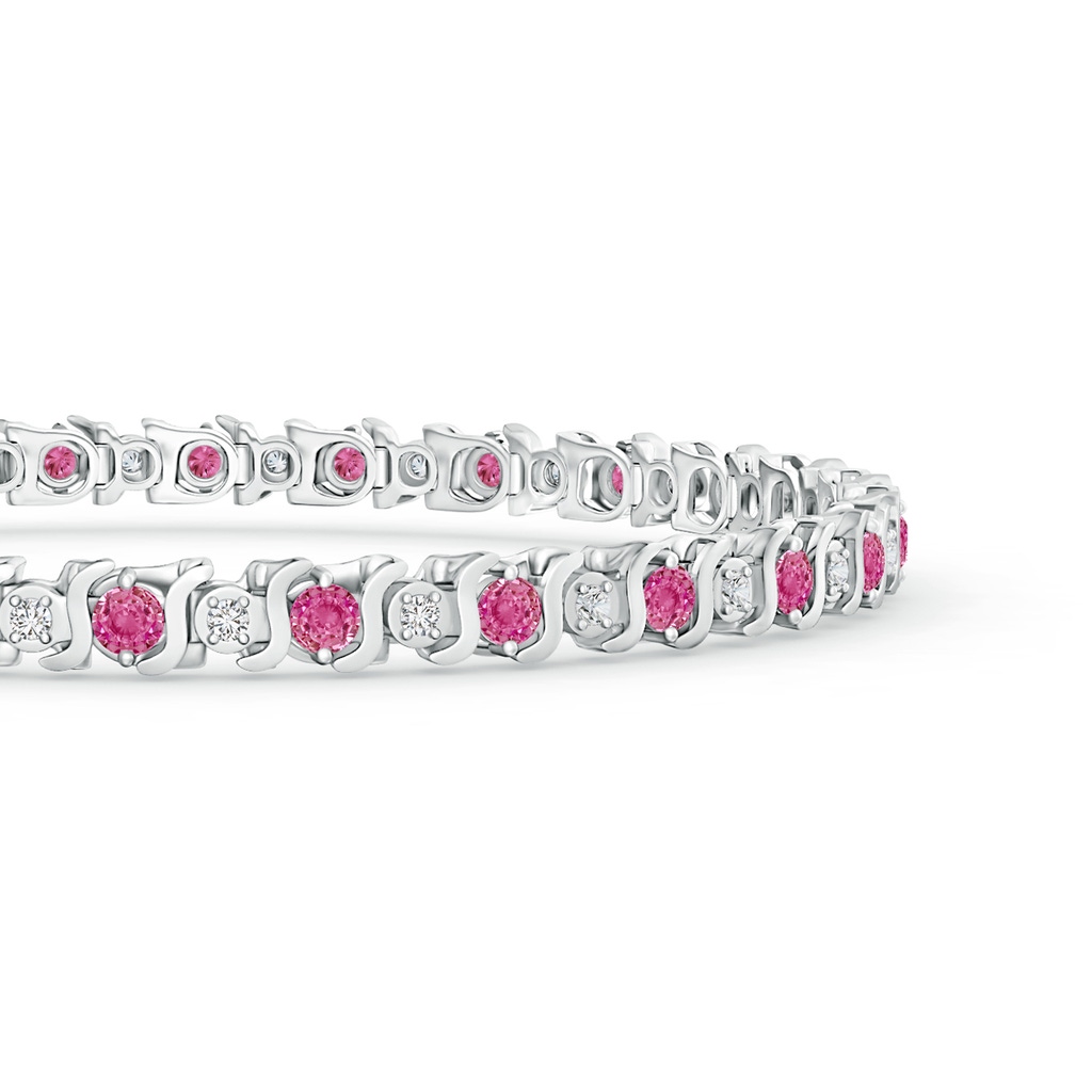 2.5mm AAA S Curl Pink Sapphire and Diamond Tennis Bracelet in White Gold Side-1