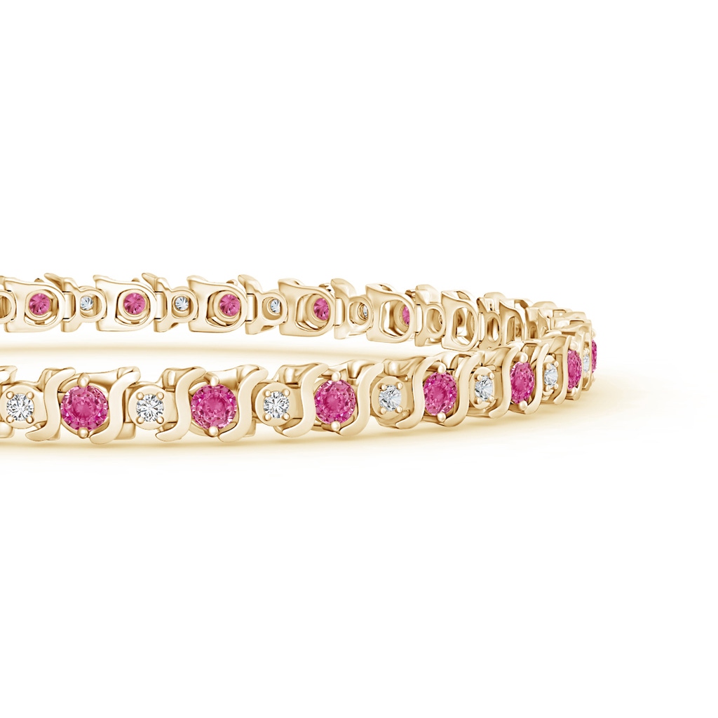2.5mm AAA S Curl Pink Sapphire and Diamond Tennis Bracelet in Yellow Gold Side-1