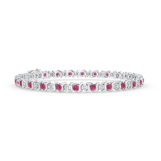 2.5mm AAAA S Curl Pink Sapphire and Diamond Tennis Bracelet in 10K White Gold