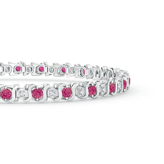 2.5mm AAAA S Curl Pink Sapphire and Diamond Tennis Bracelet in 10K White Gold Product Image