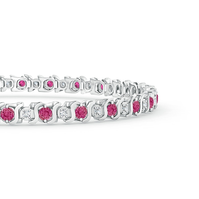 2.5mm AAAA S Curl Pink Sapphire and Diamond Tennis Bracelet in 10K White Gold product image