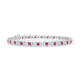 2.5mm AAAA S Curl Pink Sapphire and Diamond Tennis Bracelet in White Gold