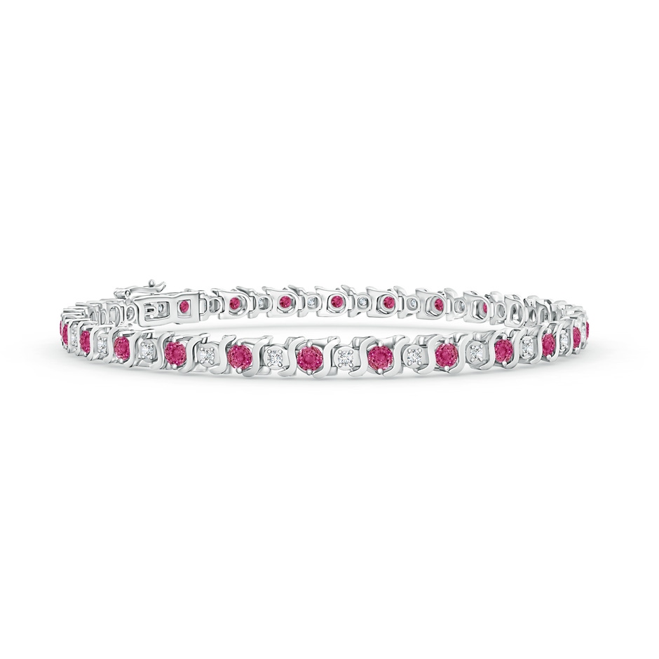 2.5mm AAAA S Curl Pink Sapphire and Diamond Tennis Bracelet in White Gold 