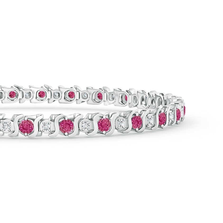 2.5mm AAAA S Curl Pink Sapphire and Diamond Tennis Bracelet in White Gold side-1