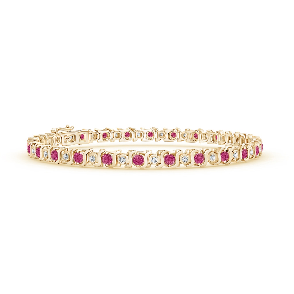 2.5mm AAAA S Curl Pink Sapphire and Diamond Tennis Bracelet in Yellow Gold