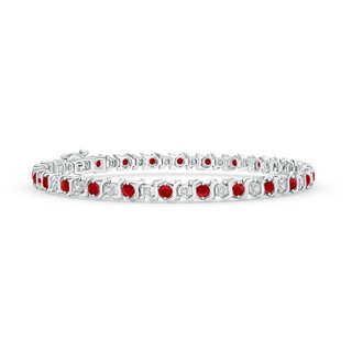 2.5mm AAA S Curl Ruby and Diamond Tennis Bracelet in 9K White Gold