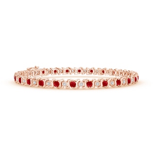 2.5mm AAA S Curl Ruby and Diamond Tennis Bracelet in Rose Gold
