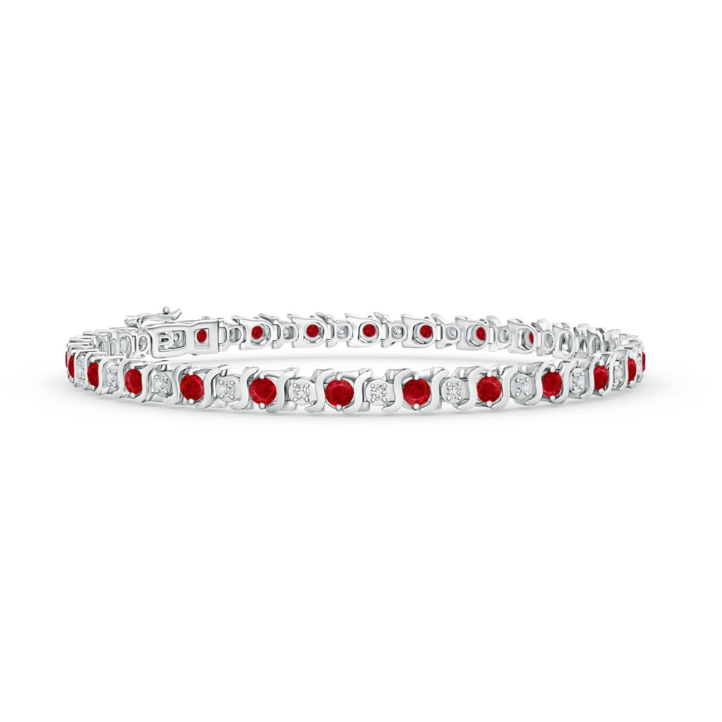 2.5mm AAA S Curl Ruby and Diamond Tennis Bracelet in White Gold