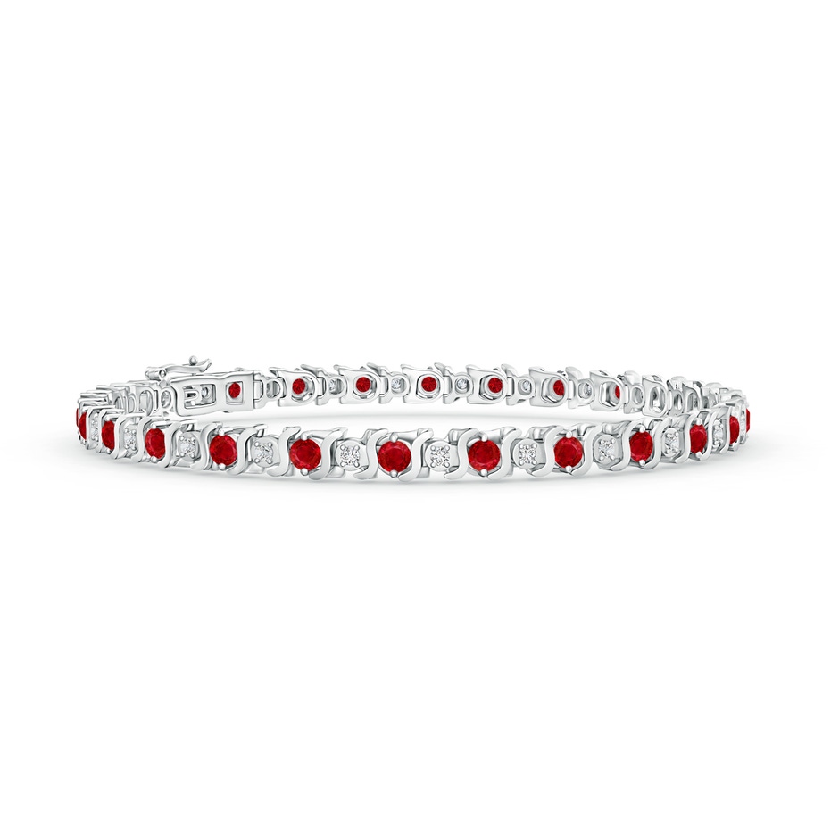 2.5mm AAA S Curl Ruby and Diamond Tennis Bracelet in White Gold 