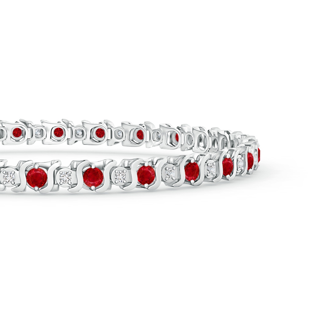 2.5mm AAA S Curl Ruby and Diamond Tennis Bracelet in White Gold Side-1