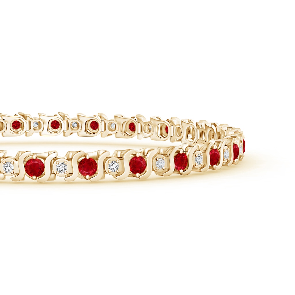 2.5mm AAA S Curl Ruby and Diamond Tennis Bracelet in Yellow Gold Side-1
