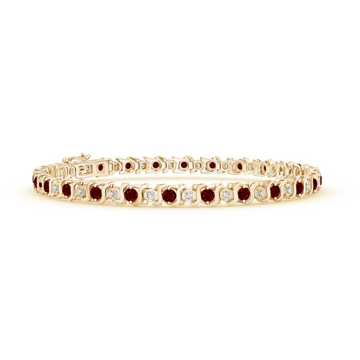 2.5mm AAAA S Curl Ruby and Diamond Tennis Bracelet in 9K Yellow Gold