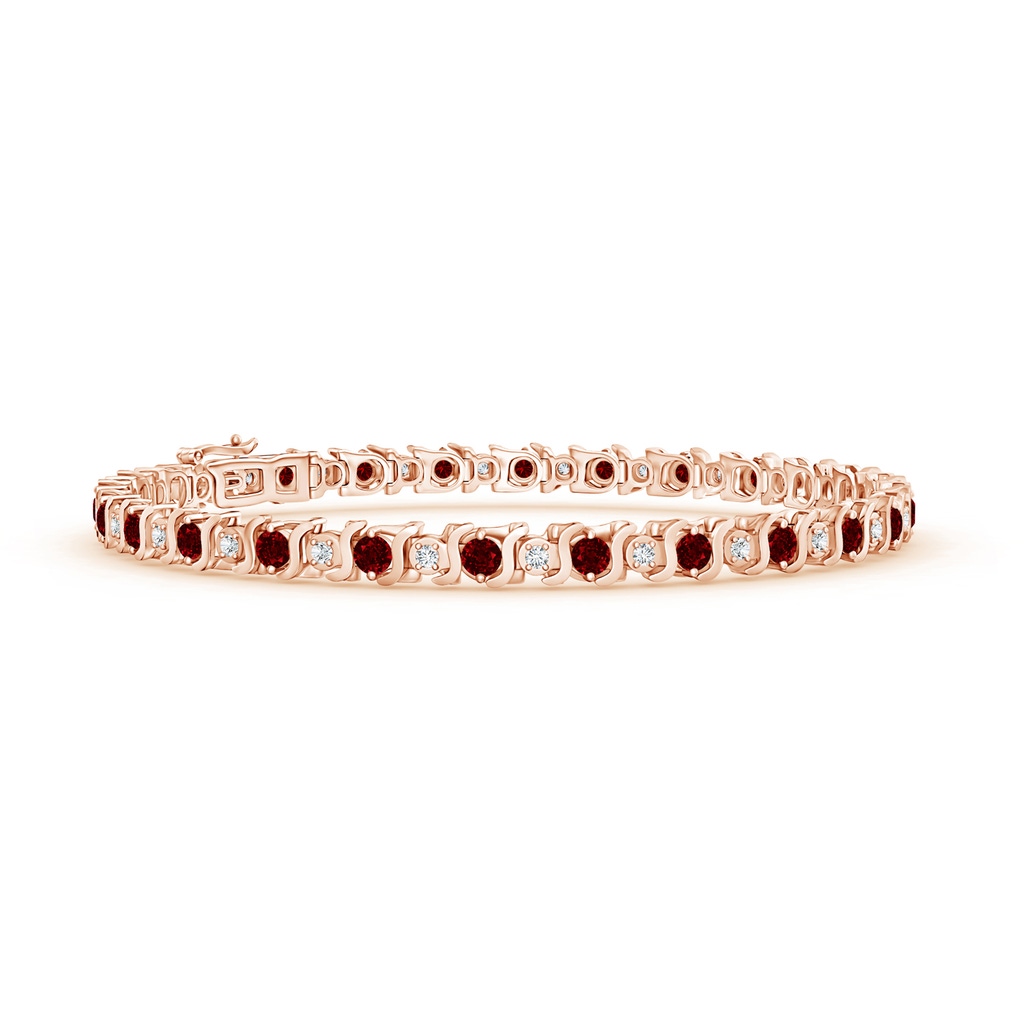 2.5mm AAAA S Curl Ruby and Diamond Tennis Bracelet in Rose Gold