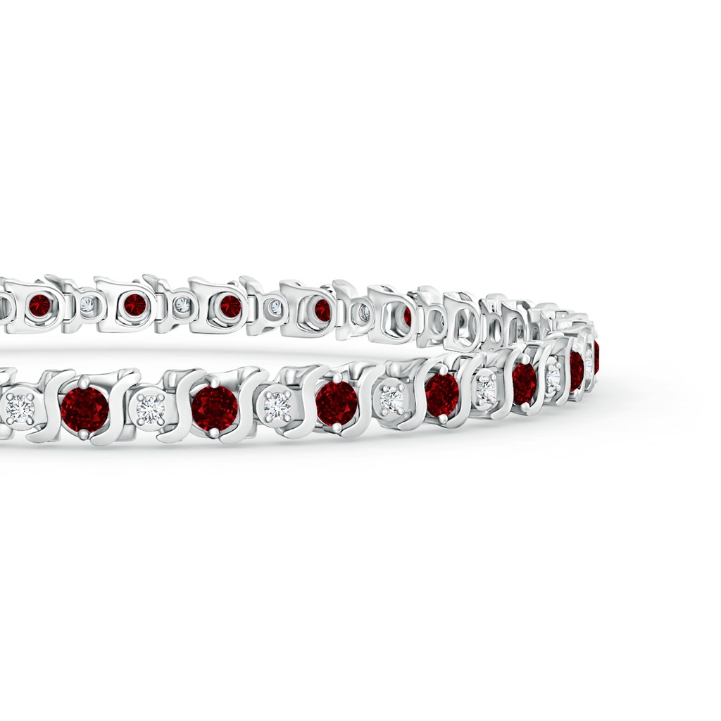 2.5mm AAAA S Curl Ruby and Diamond Tennis Bracelet in White Gold Side-1